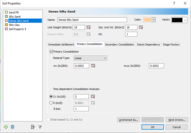 Soil Properties dialog 